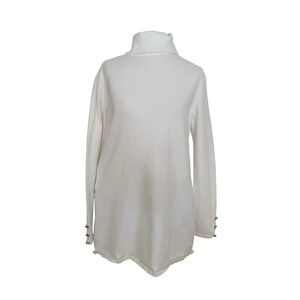 Soft Surroundings White Turtleneck Sweater Long Sleeve Button Detail Size M Cozy